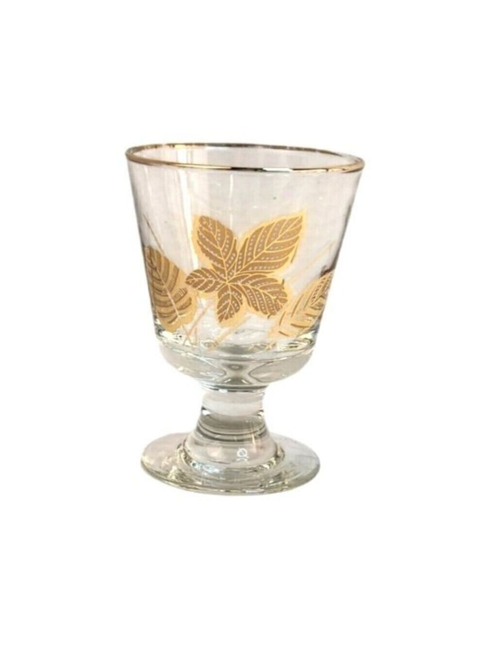 Libbey Footed Glass With 22K Gold Leaf Design Cordial or Desert Glass 4.25" x 3"